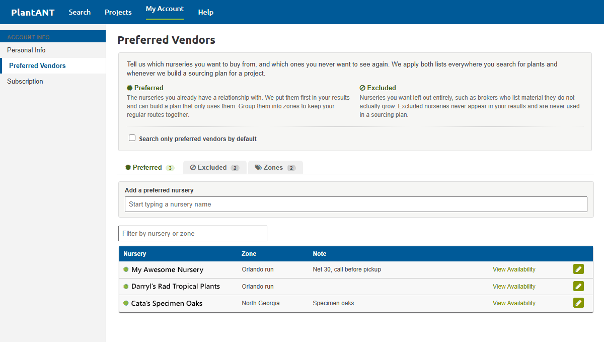 Preferred Vendors page